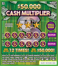 $50,000 Cash Multiplier $2 scratch-off ticket