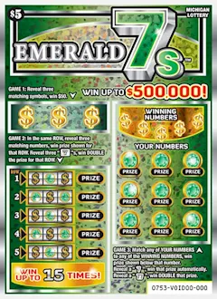 Emerald 7s $5 scratch-off ticket