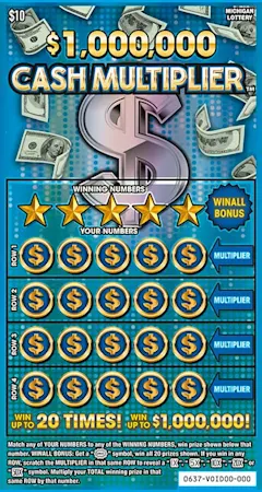 $1,000,000 Cash Multiplier $10 scratch-off ticket