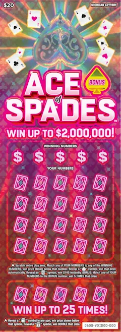 Ace of Spades $20 scratch-off ticket