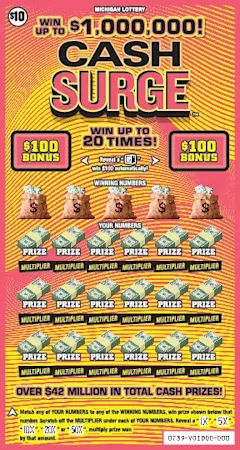 Cash Surge $10 scratch-off ticket