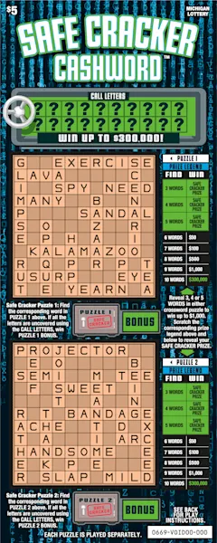 Safe Cracker Cashword $5 scratch-off ticket