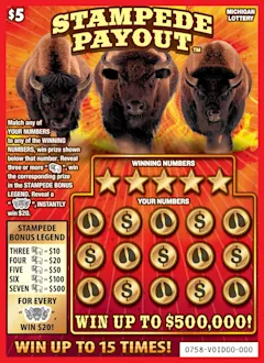 Stampede Payout $5 scratch-off ticket