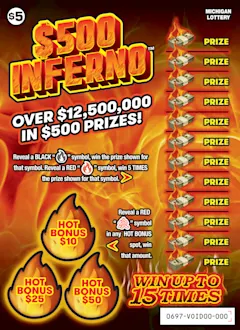 $500 Inferno $5 scratch-off ticket