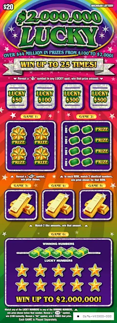 $2,000,000 Lucky $20 scratch-off ticket