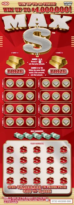 Max $ $30 scratch-off ticket