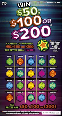 Win $50, $100 or $200 $10 scratch-off ticket