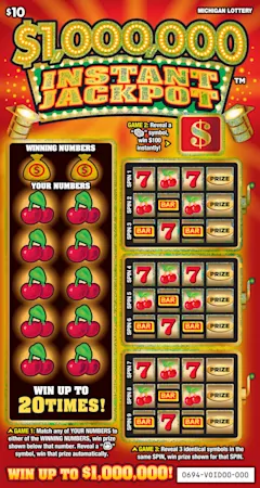 $1,000,000 Instant Jackpot $10 scratch-off ticket