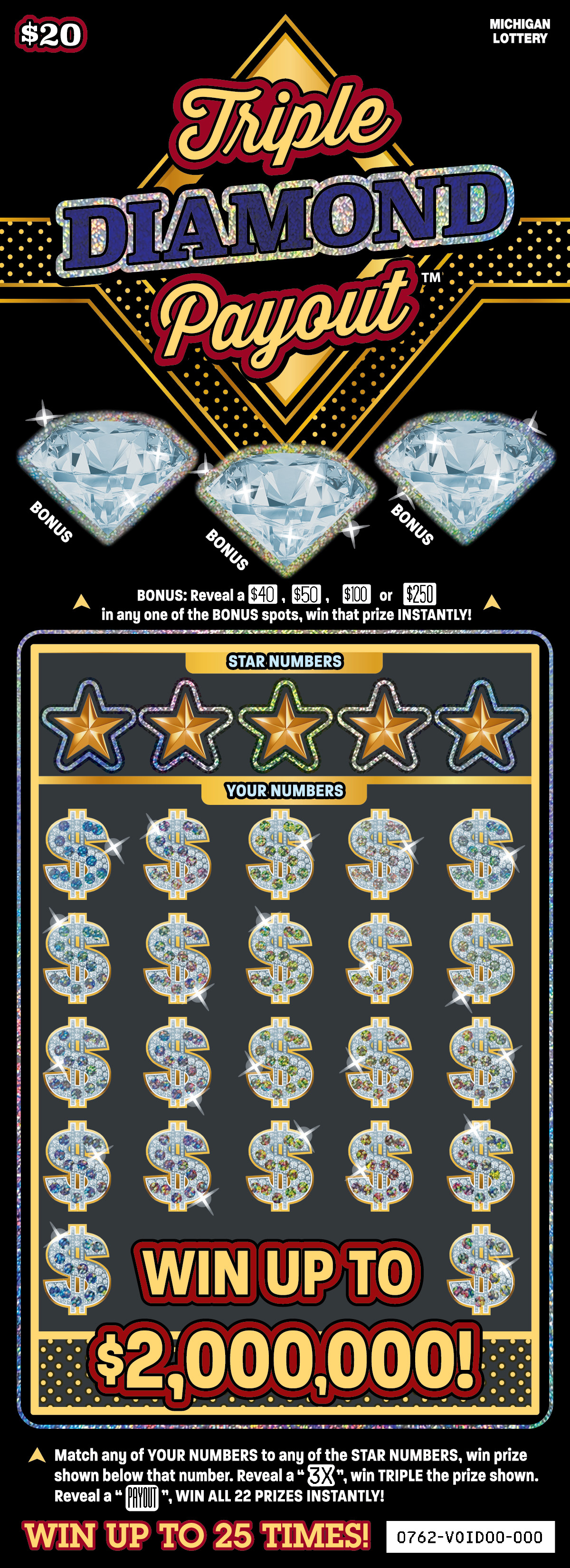 MI Lottery - Triple Diamond Payout (#0762) - scratch off odds