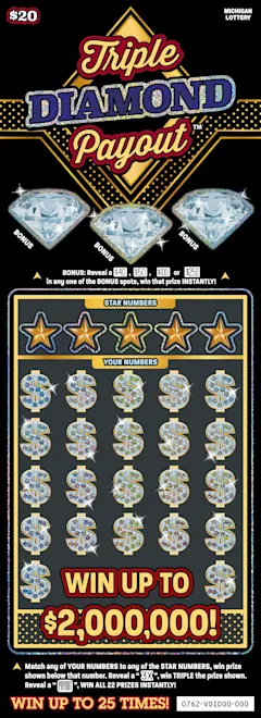Triple Diamond Payout $20 scratch-off ticket