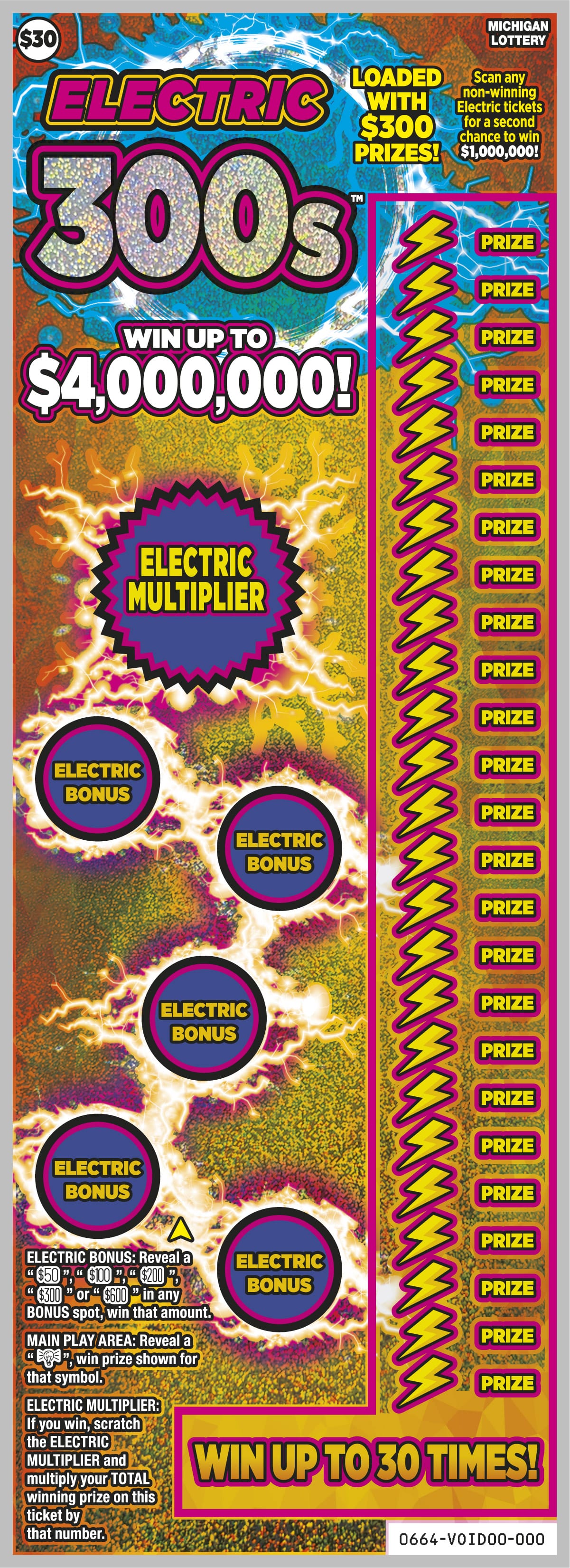 MI Lottery - Electric 300s (#0664) - scratch off odds