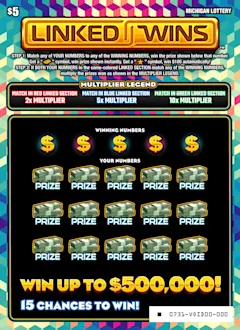 Linked Wins $5 scratch-off ticket