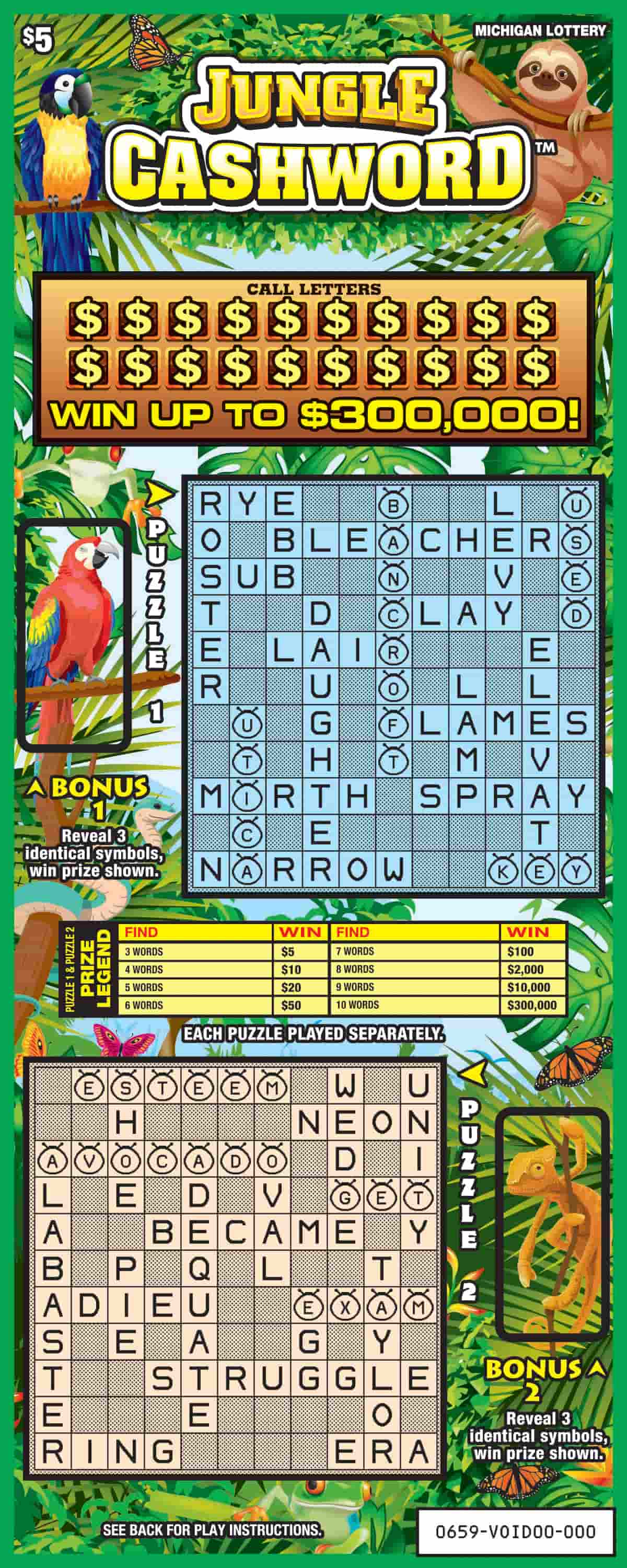 MI Lottery - Jungle Cashword (#0659) - scratch off odds