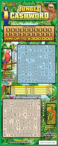 Jungle Cashword $5 scratch-off ticket