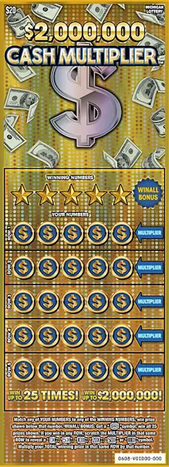 $2,000,000 Cash Multiplier $20 scratch-off ticket