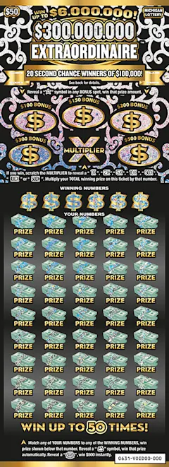 $300,000,000 Extraordinaire $50 scratch-off ticket