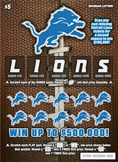 Detroit Lions $5 scratch-off ticket