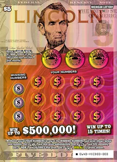 Lincoln $5 scratch-off ticket