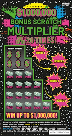 $1,000,000 Bonus Scratch Multiplier $10 scratch-off ticket