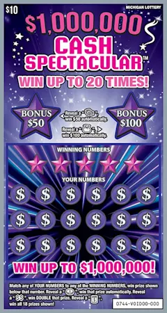 $1,000,000 Cash Spectacular $10 scratch-off ticket
