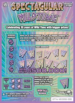 Spectacular Wild Time $5 scratch-off ticket