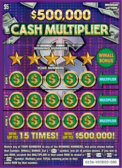 $500,000 Cash Multiplier $5 scratch-off ticket