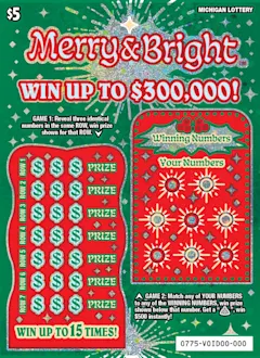 Merry & Bright $5 scratch-off ticket