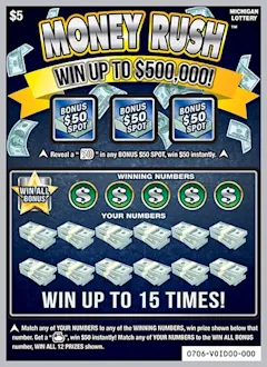 Money Rush $5 scratch-off ticket