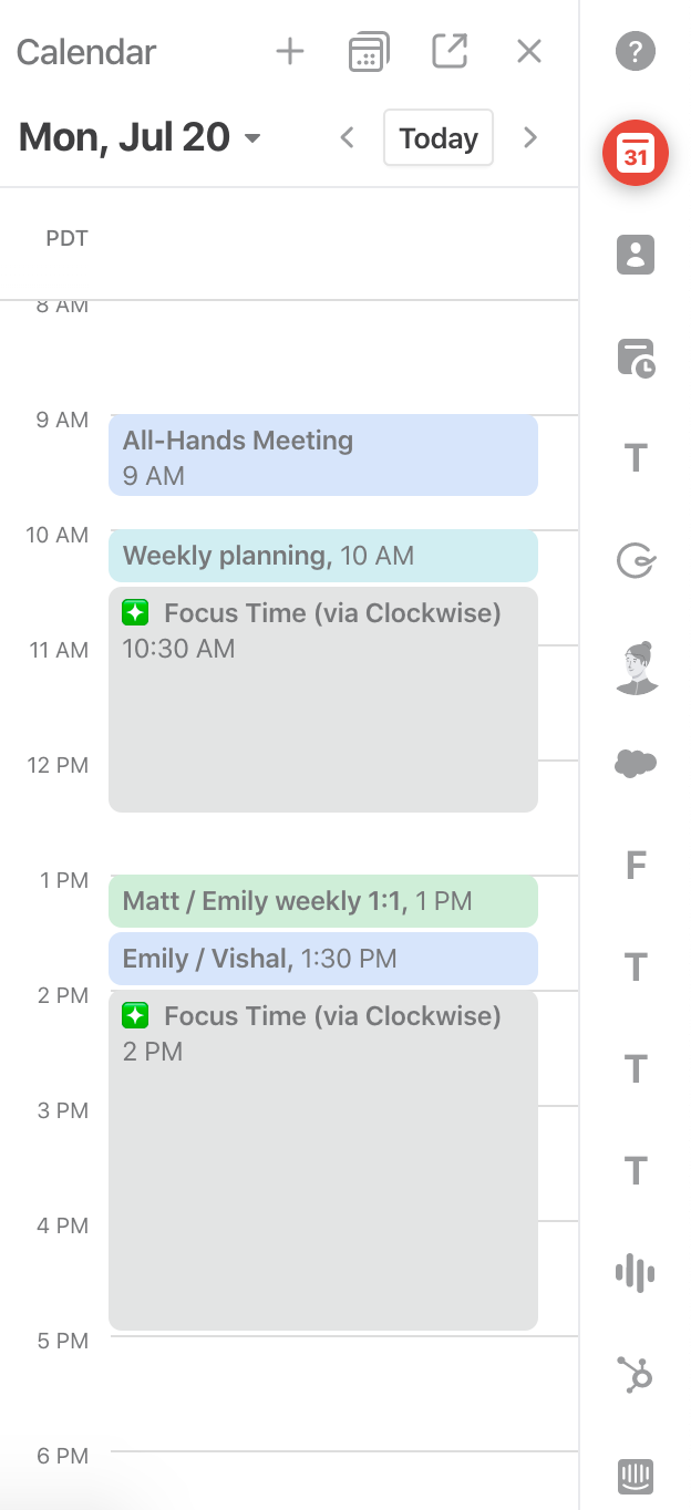 Clockwise calendar app with Focus Time on Front Calendar