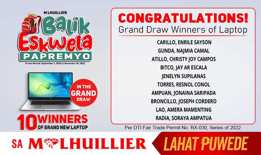 M LHUILLIER BALIK-ESKWELA PAPREMYO - Grand Draw Winners of Laptop (Website)