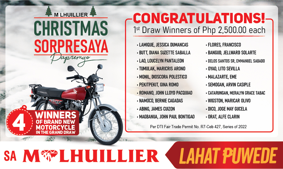 M LHUILLIER CHRISTMAS SORPRESAYA PAPREMYO - 1st Draw Winners Website