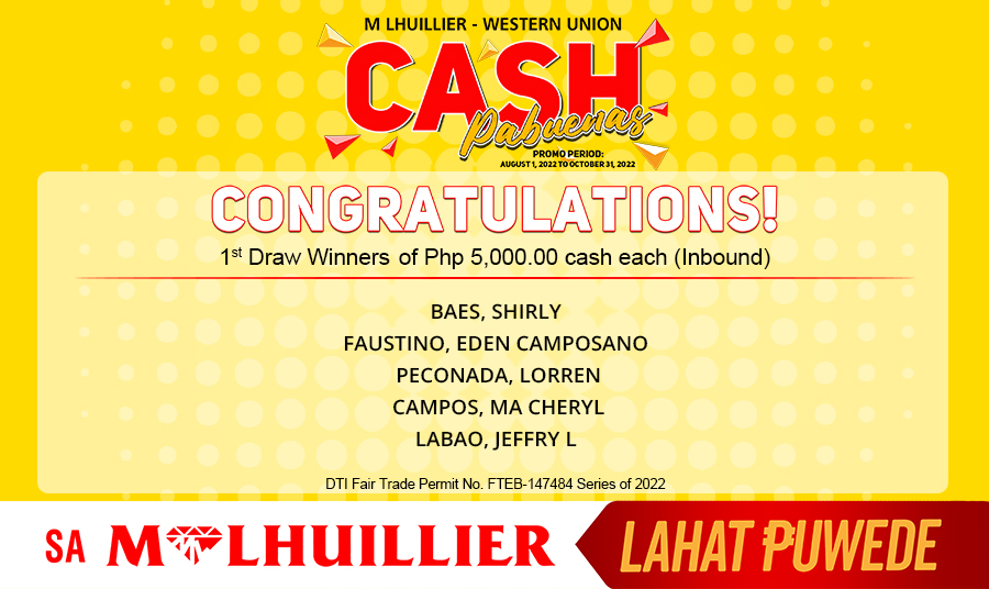 Mlhullier-Western Union Cash Pabuenas - 1st Draw Inbound Winners (Website)