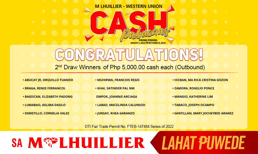 Mlhullier-Western Union Cash Pabuenas - 2nd Draw Outbound Winners (Website)