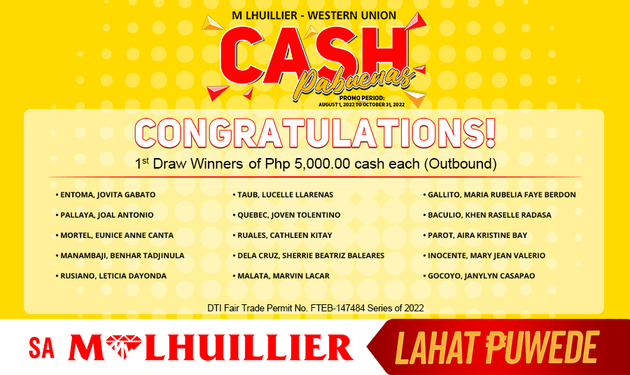 Mlhullier-Western Union Cash Pabuenas - 1st Draw Outbound Winners (Website)