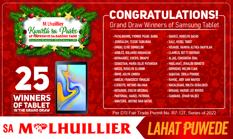 MLhuillier Kwarta sa Pasko at Papremyo sa Bagong Taon - Grand Draw Winners Website