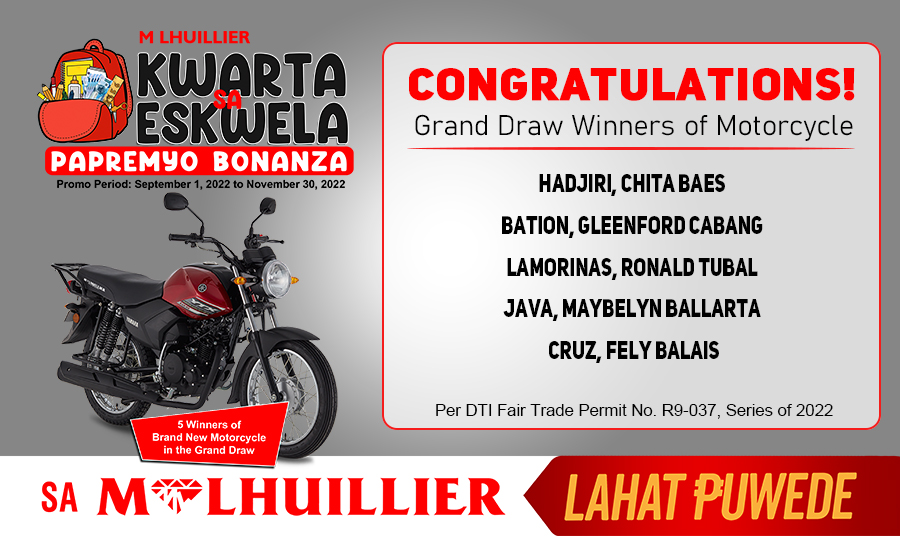 ML KWARTA SA ESKWELA, PAPREMYO BONANZA - Grand Draw Winners of Motorcycle (Website)