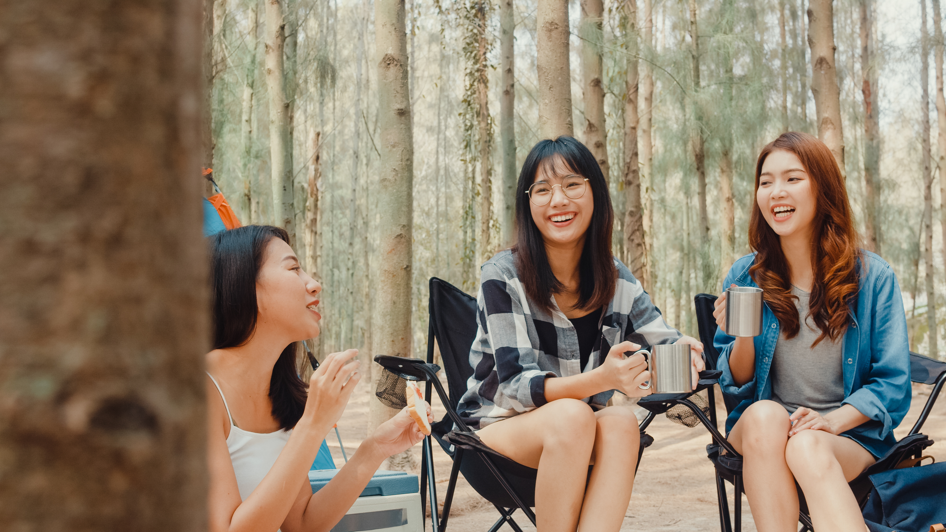 group-young-asia-camper-friends-sitting-chairs-by-tent-forest