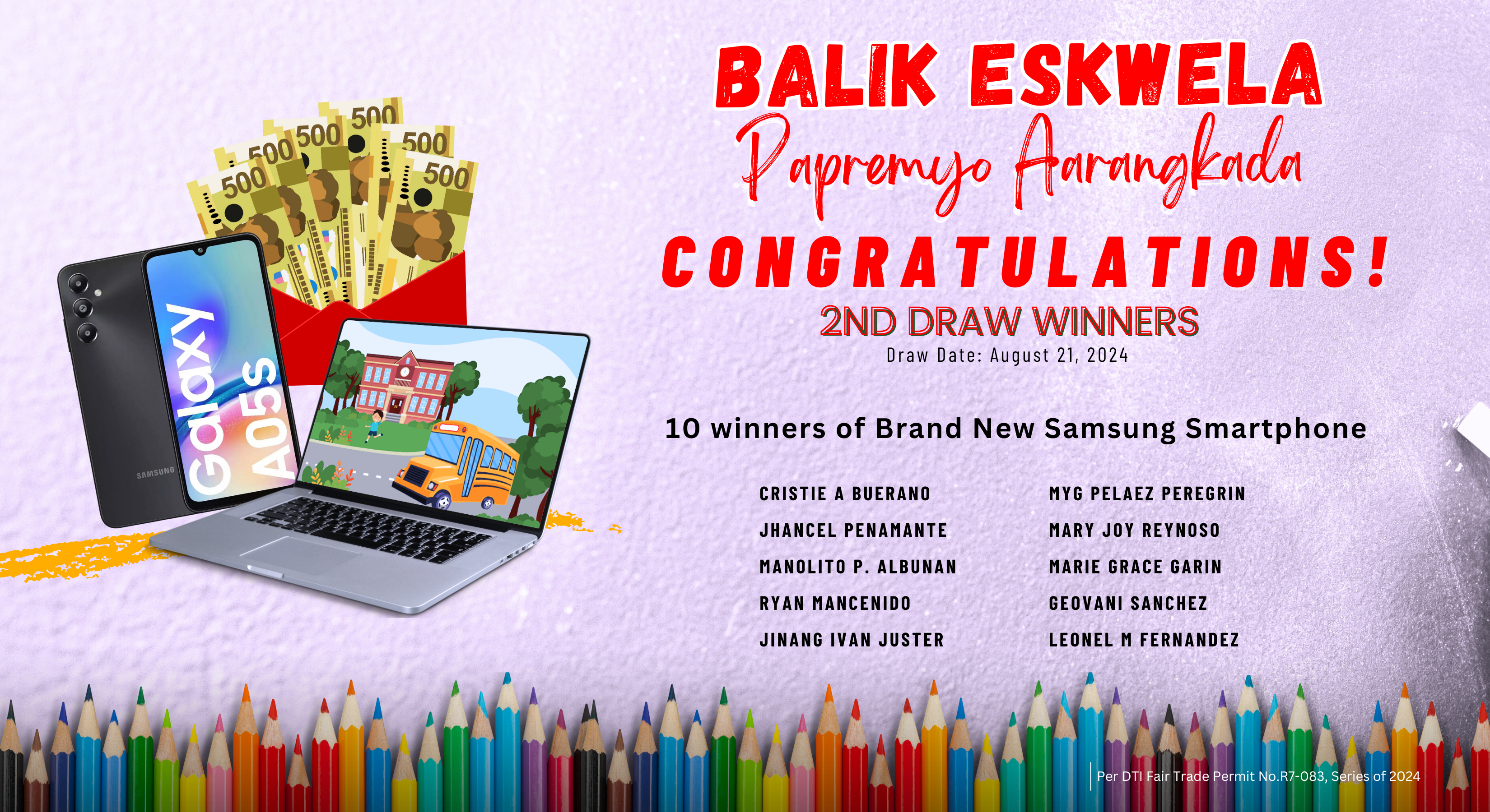 WEBSITE BALIK ESKWELA PAPREMYO AARANGKADAPROMO 2ND Draw Winners