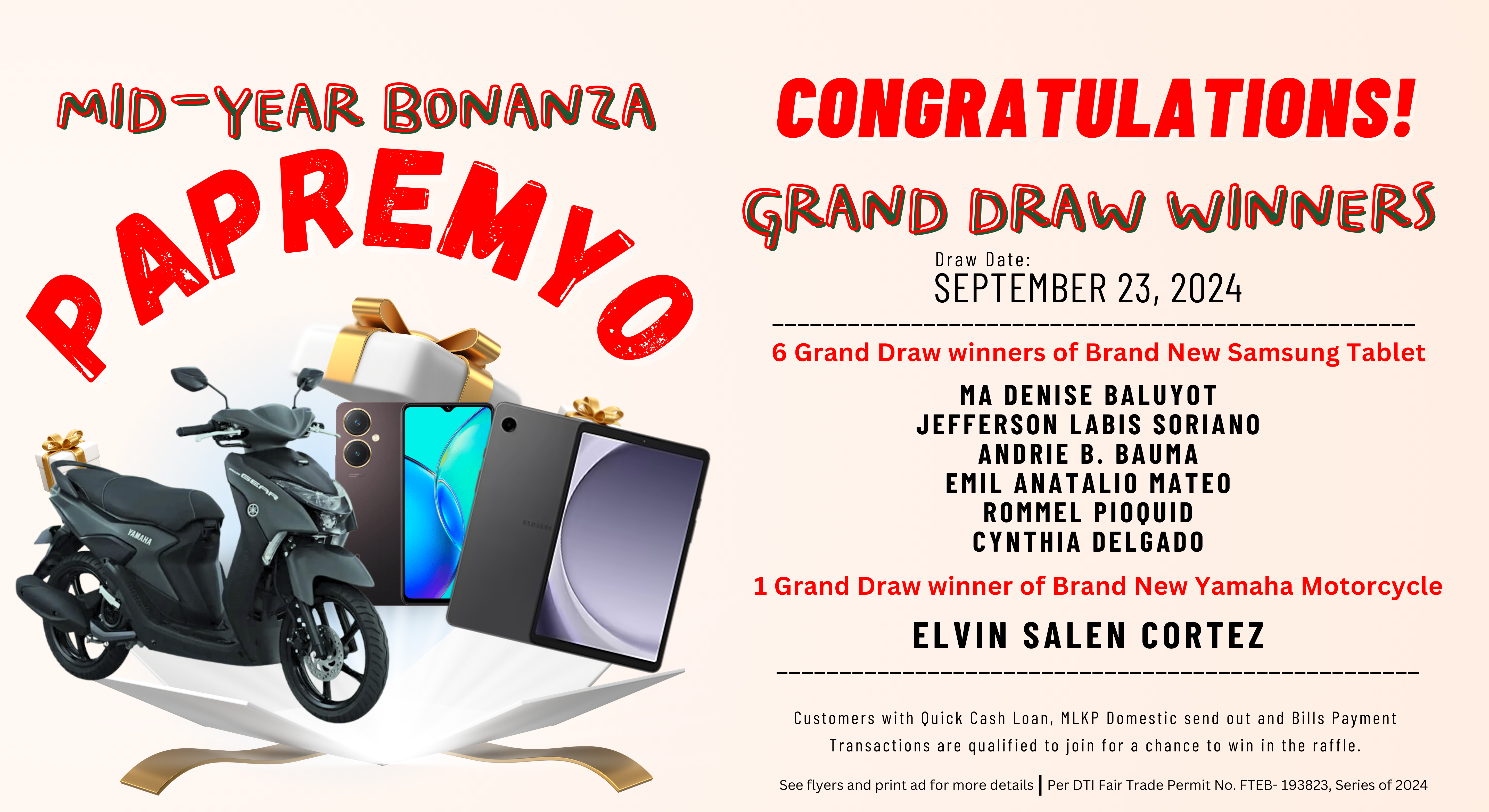 WEBSITE MID YEAR BONANZA PAPREMYO GRAND Draw Winners