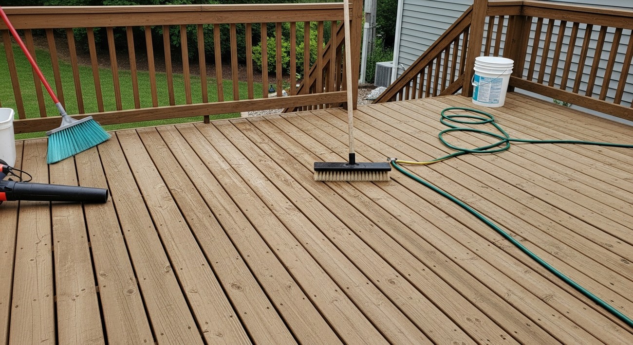 how to clean a wood deck photo
