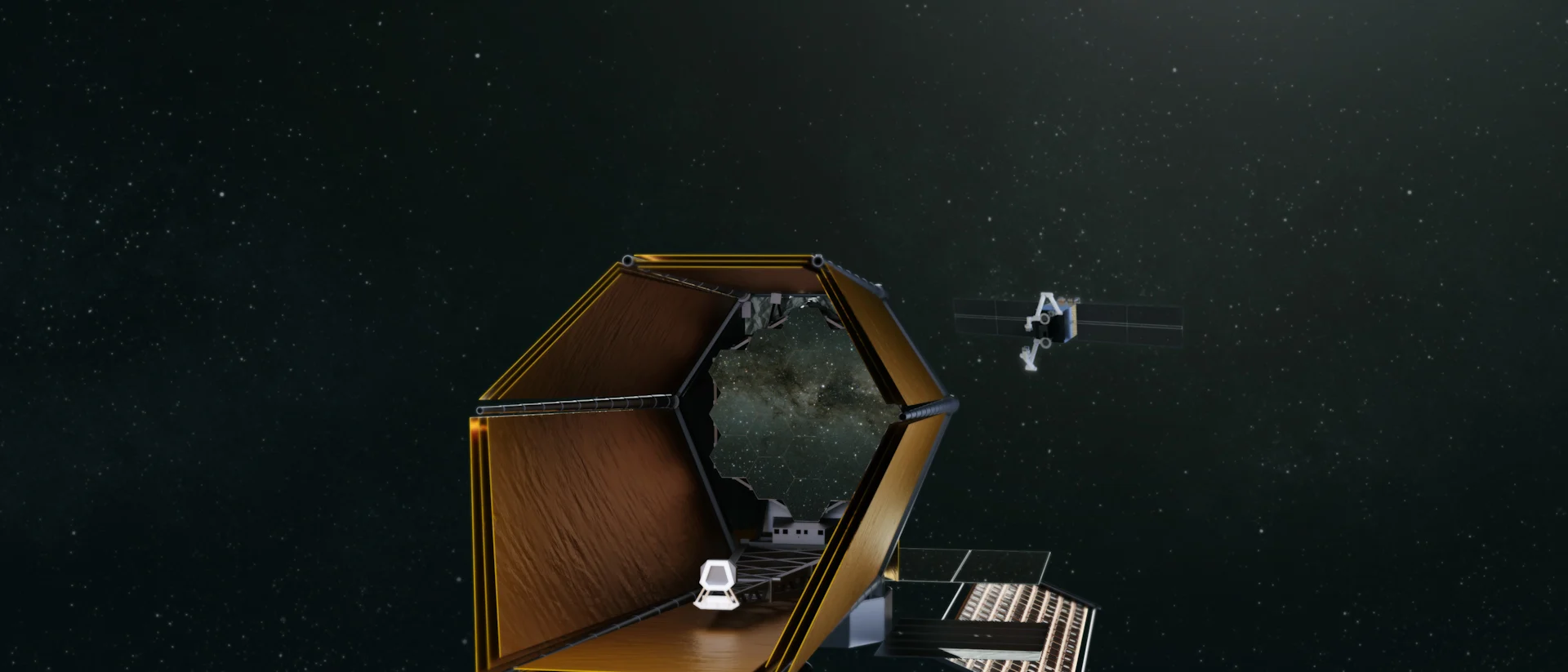 Artists’ concept of Habitable Worlds Observatory and servicer for illustrative purposes. Courtesy NASA and Astroscale U.S.