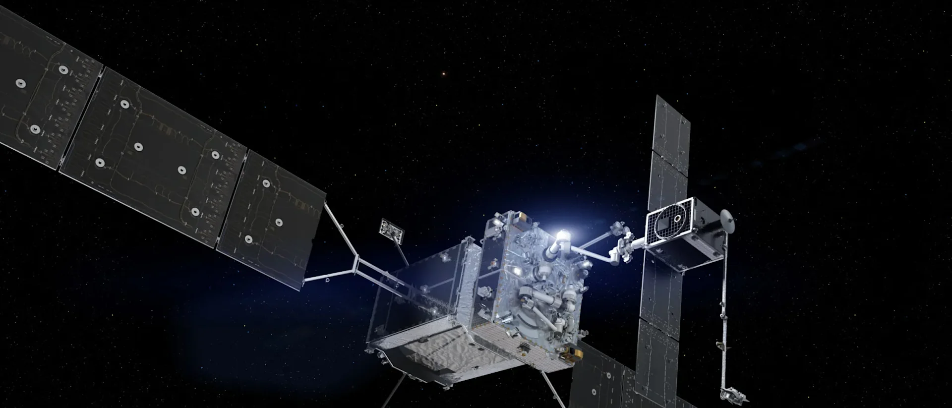 An artist’s rendering of the Mission Robotic Vehicle with a Mission Extension Pod. Credit: Northrop Grumman’s SpaceLogistics