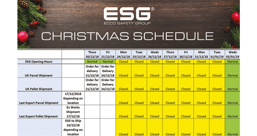 ESG Christmas Shutdown & Delivery Information