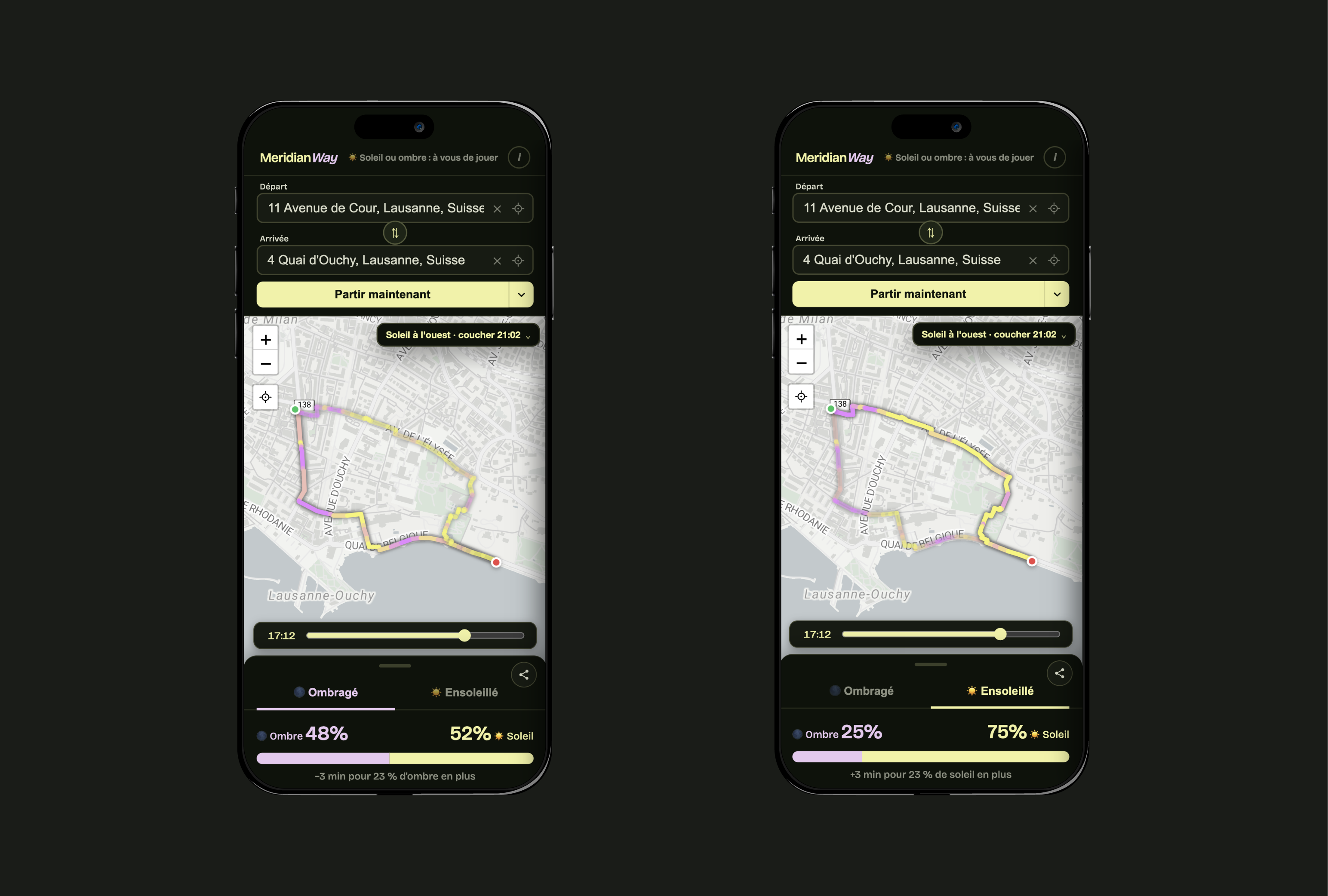 Smartphone screenshots of 2 paths drawn on a map.