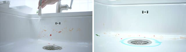 Hand rinsing sink using faucet and ring of dawn poured into bottom of sink around drain