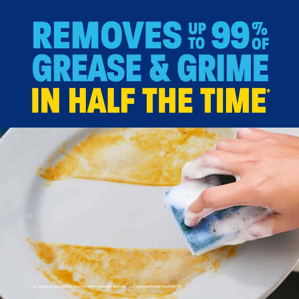 removes up to 99% of grease & grime in half the time
