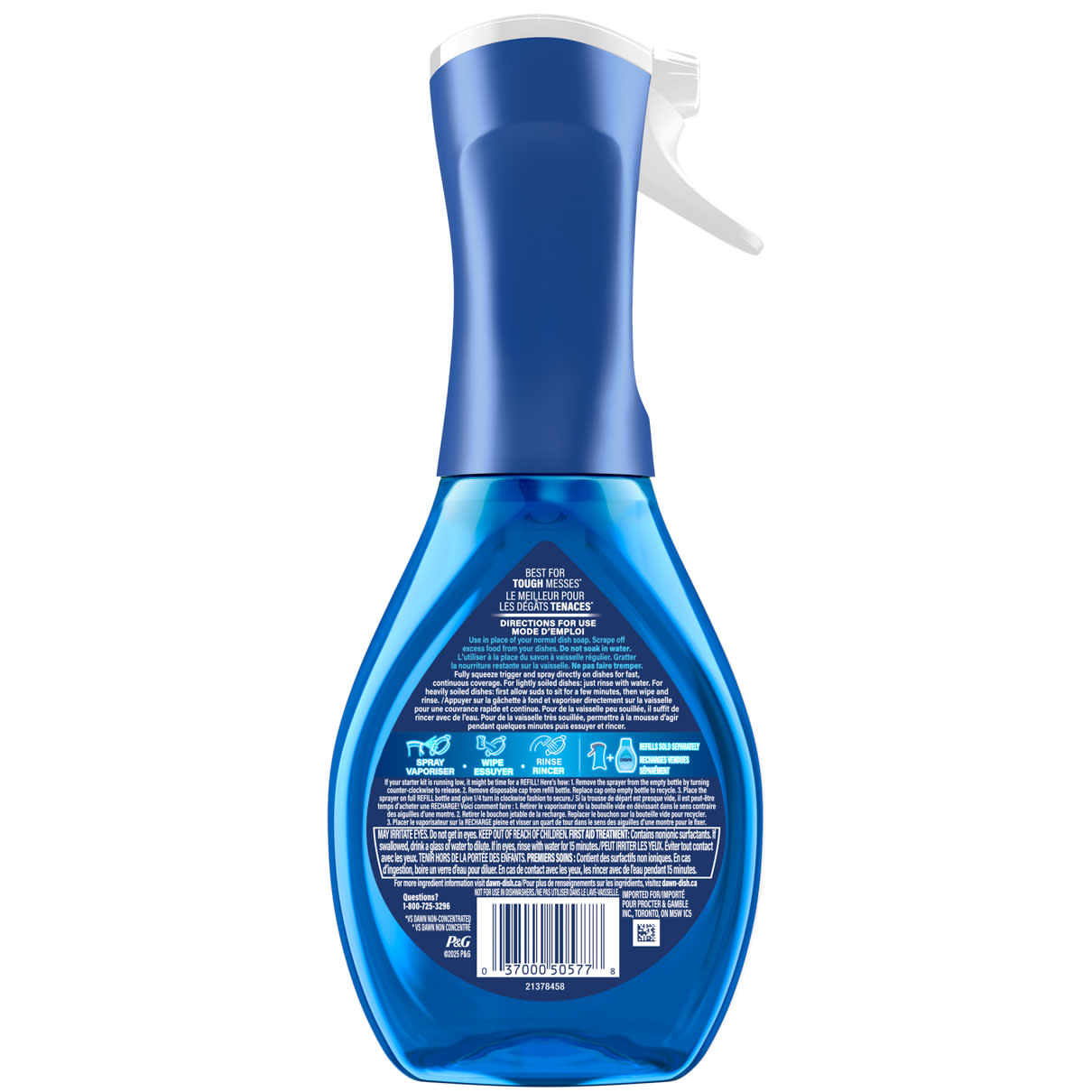Back view of Dawn Platinum Powerwash Dish Spray, Dish Soap, Apple Scent showing usage instructions and product details on the labels.
