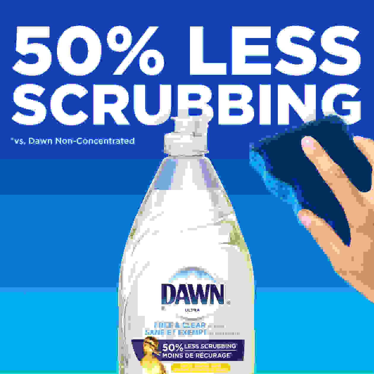 Dawn Free & Clear Dishwashing Liquid, Lemon Essence - 50% Less Scrubbing