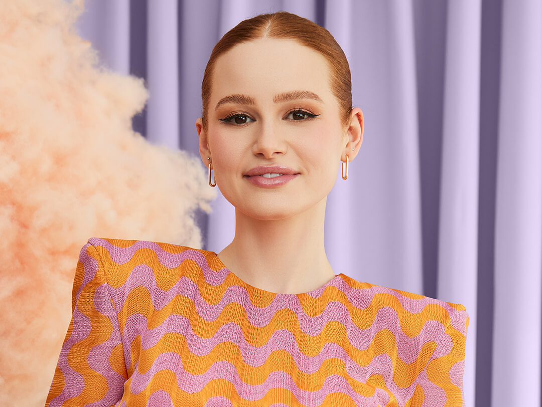 open lace back dress Madelaine Petsch 8 Inch x Inch PHOTOGRAPH Riverdale Polaroid Wearing Pin  Stripes on Pink Carpet kn at Amazon's Entertainment Collectibles Store