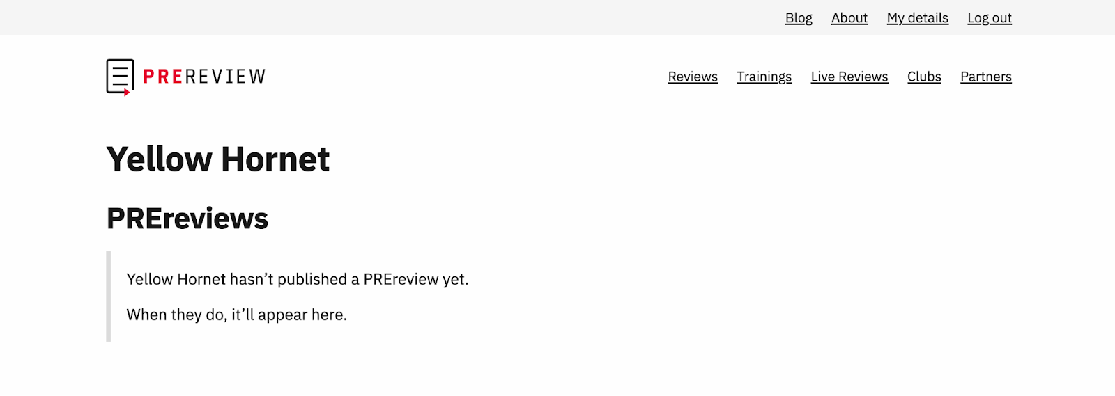 This screenshot displays a screenshot of a user’s pseudonymous PREreview.org profile listing only their PREreview activity